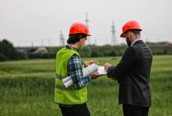 Homem com planta de construção